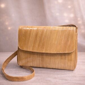 Vintage Genuine Eel Skin Shoulder Bag Tan Leather Made in Korea